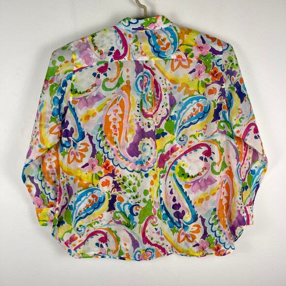 Lauren Ralph Lauren Watercolor Paisley Cotton Silk Button Front Shirt Women's 2X - Picture 2 of 8